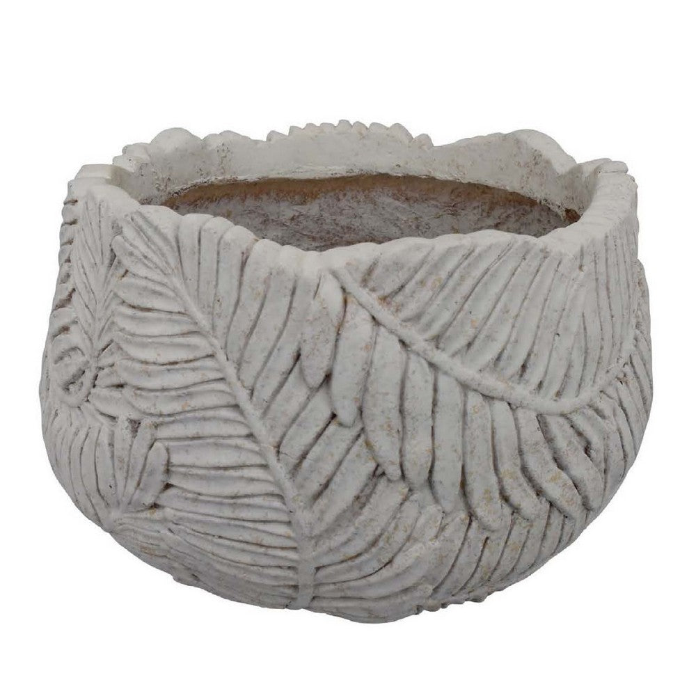 Sicily Accent Planter with Leaf Embossed Surface, Flared Gray Resin -BM335083