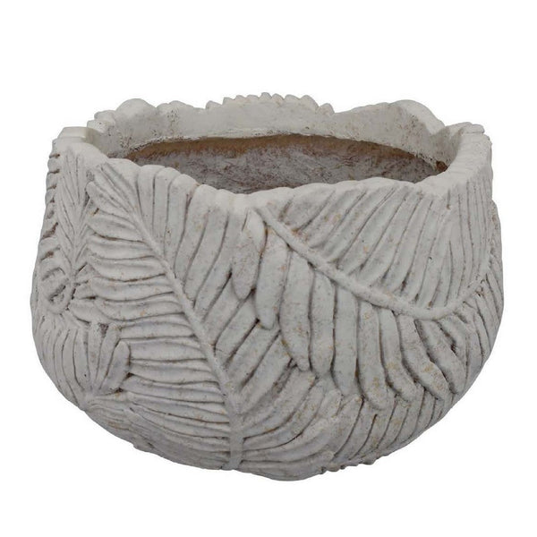 Sicily Accent Planter with Leaf Embossed Surface, Flared Gray Resin -BM335083