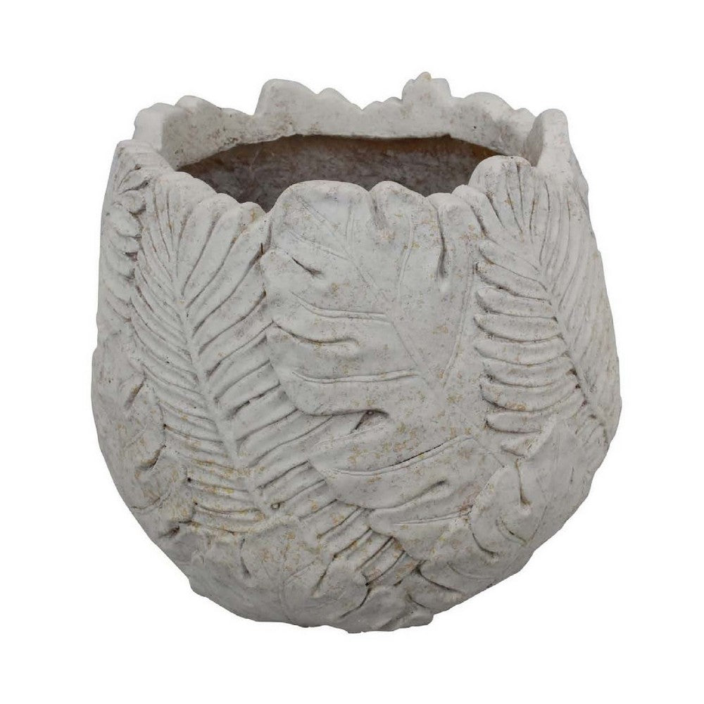 Sicily Accent Planter w Leaf Embossed Surface, Flared Edges Gray Resin -BM335084