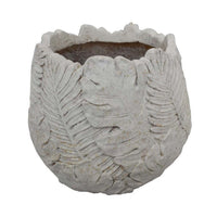 Sicily Accent Planter w Leaf Embossed Surface, Flared Edges Gray Resin -BM335084