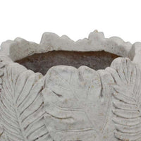 Sicily Accent Planter w Leaf Embossed Surface, Flared Edges Gray Resin -BM335084