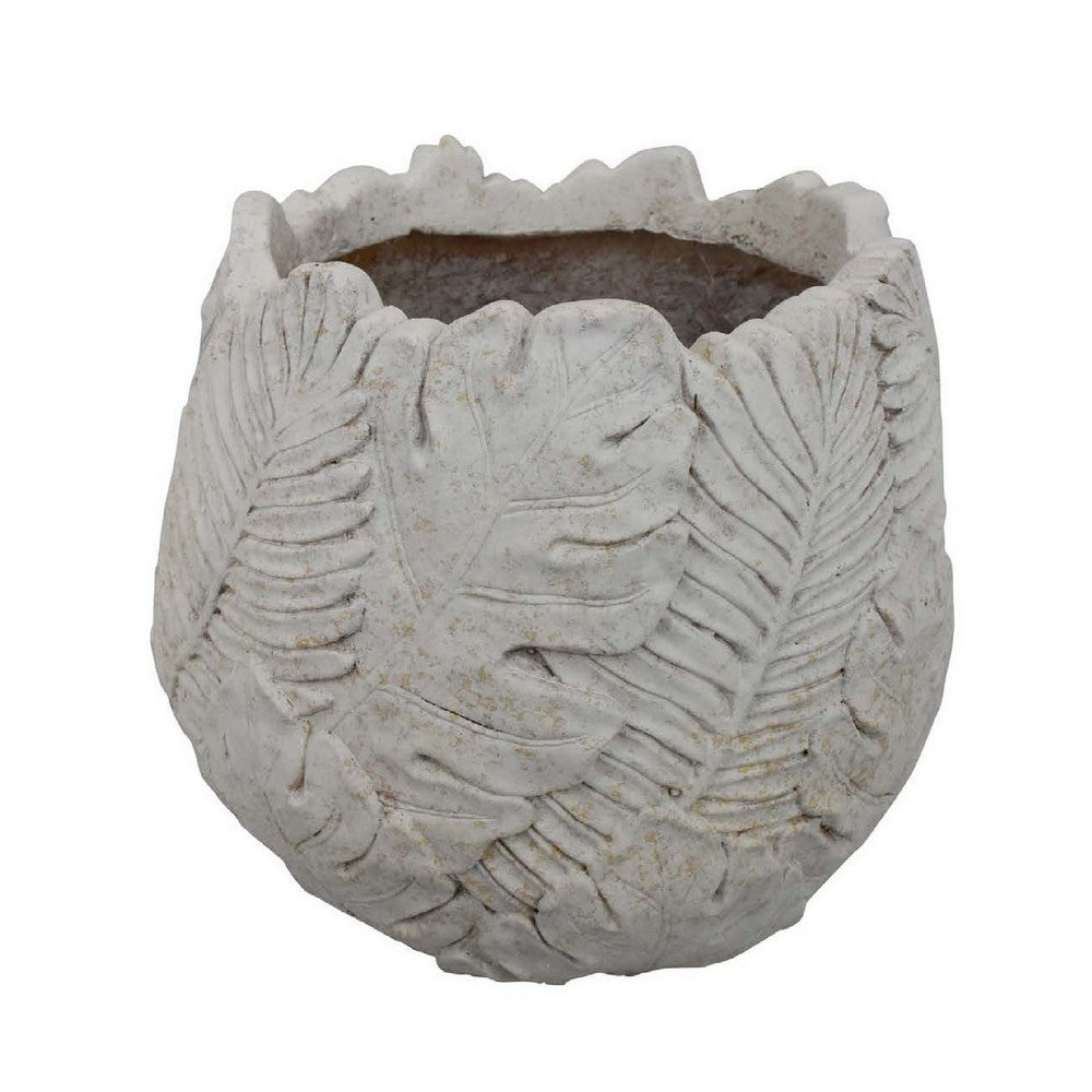 Sicily Accent Planter w Leaf Embossed Surface, Flared Edges Gray Resin -BM335084