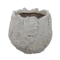 Sicily Accent Planter w Leaf Embossed Surface, Flared Edges Gray Resin -BM335084