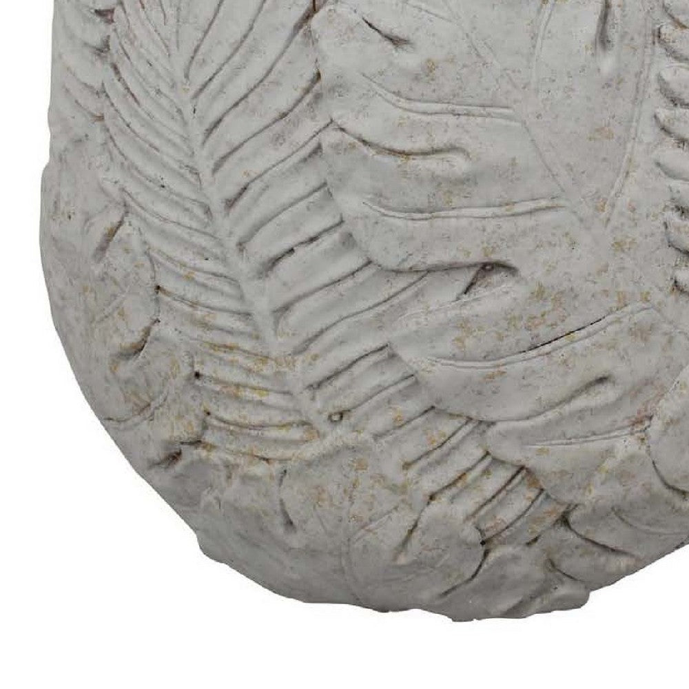 Sicily Accent Planter w Leaf Embossed Surface, Flared Edges Gray Resin -BM335084