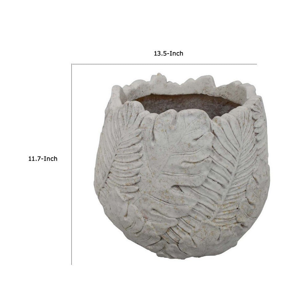 Sicily Accent Planter w Leaf Embossed Surface, Flared Edges Gray Resin -BM335084