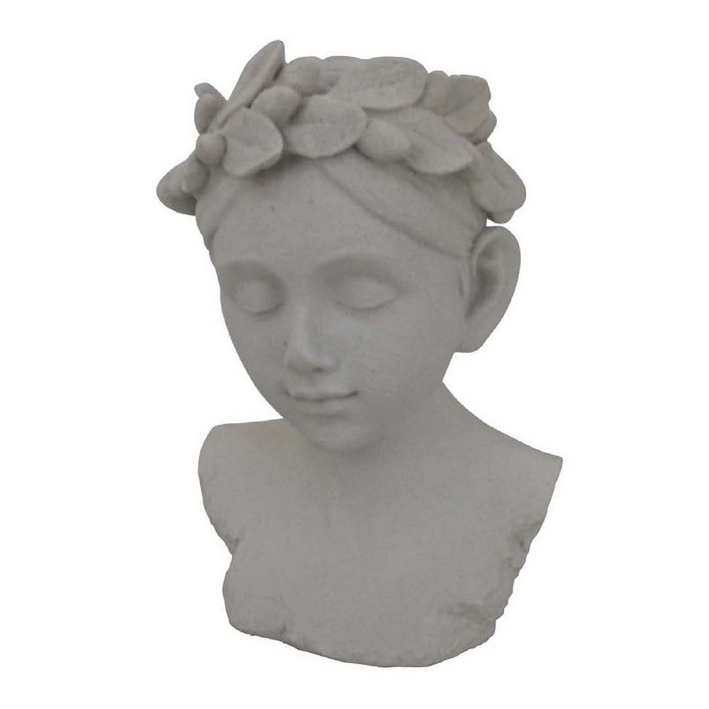 Sanie Decorative Female Bust with Floral Crown, Gray Resin 17 Inch -BM335085