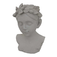 Sanie Decorative Female Bust with Floral Crown, Gray Resin 17 Inch -BM335085
