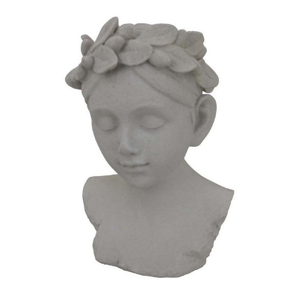 Sanie Decorative Female Bust with Floral Crown, Gray Resin 17 Inch -BM335085