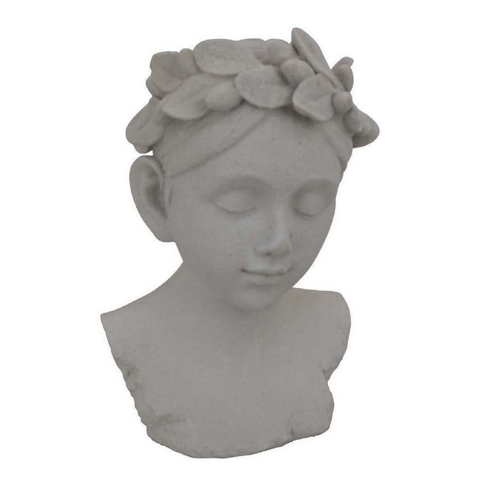 Sanie Decorative Female Bust with Floral Crown, Gray Resin 17 Inch -BM335085