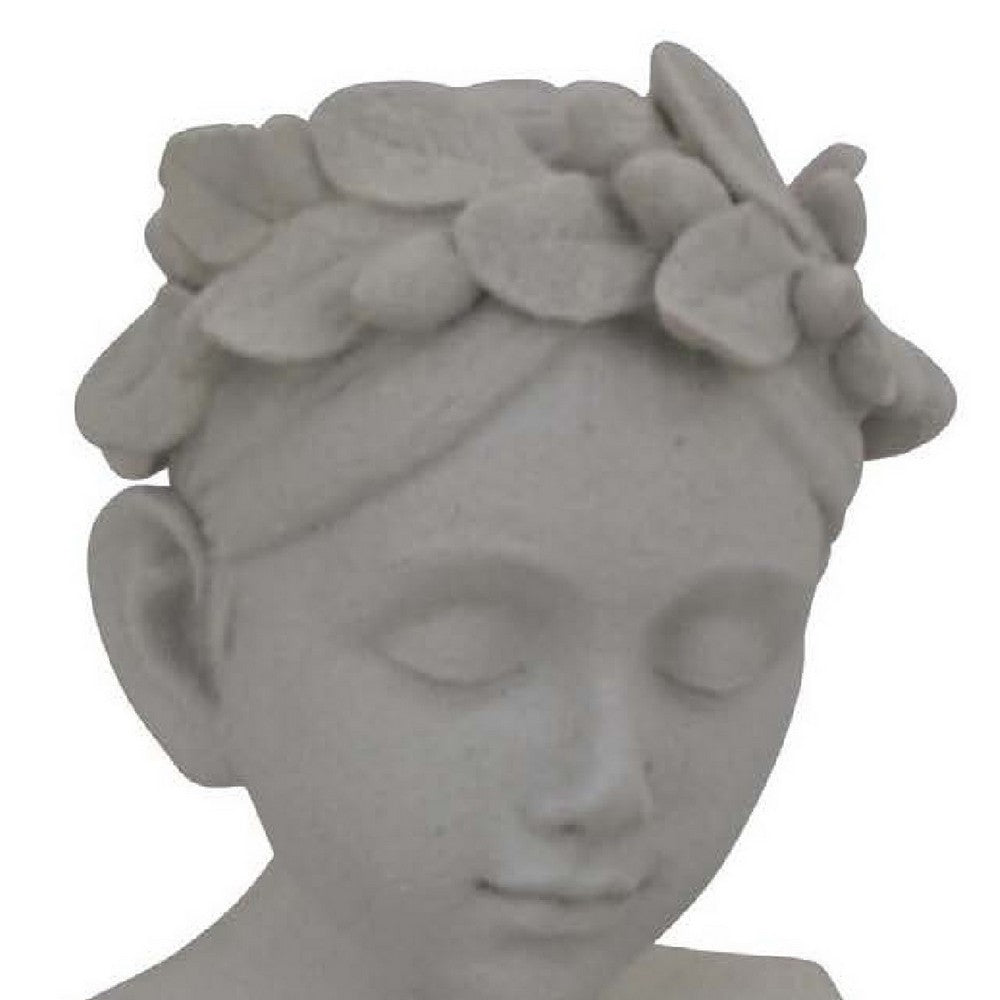 Sanie Decorative Female Bust with Floral Crown, Gray Resin 17 Inch -BM335085