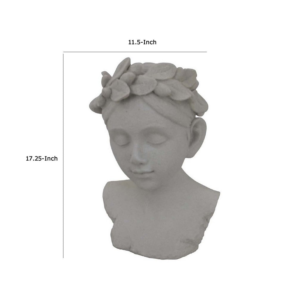 Sanie Decorative Female Bust with Floral Crown, Gray Resin 17 Inch -BM335085