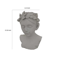 Sanie Decorative Female Bust with Floral Crown, Gray Resin 17 Inch -BM335085