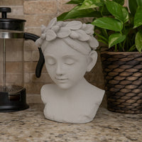 Sanie Decorative Female Bust with Floral Crown, Gray Resin 17 Inch -BM335085