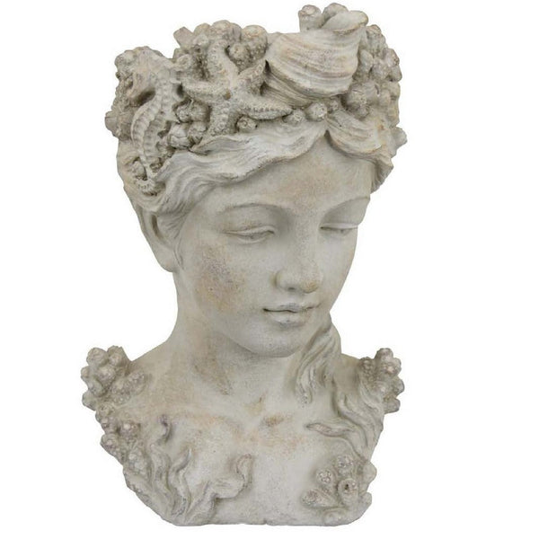Lewis Bust Planter with Sea Life and Coral Patterns, White Terracotta -BM335086