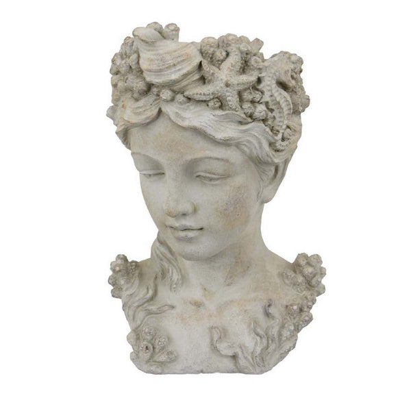 Lewis Bust Planter with Sea Life and Coral Patterns, White Terracotta -BM335086