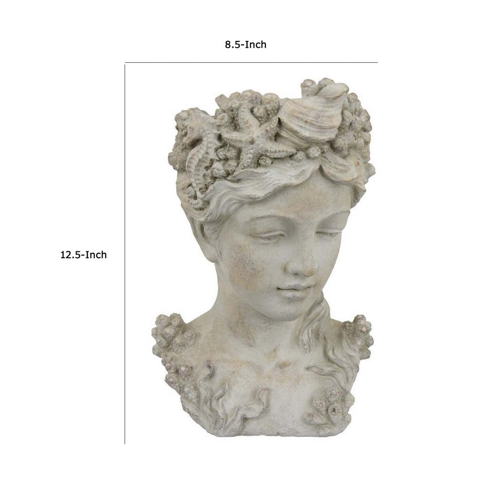 Lewis Bust Planter with Sea Life and Coral Patterns, White Terracotta -BM335086