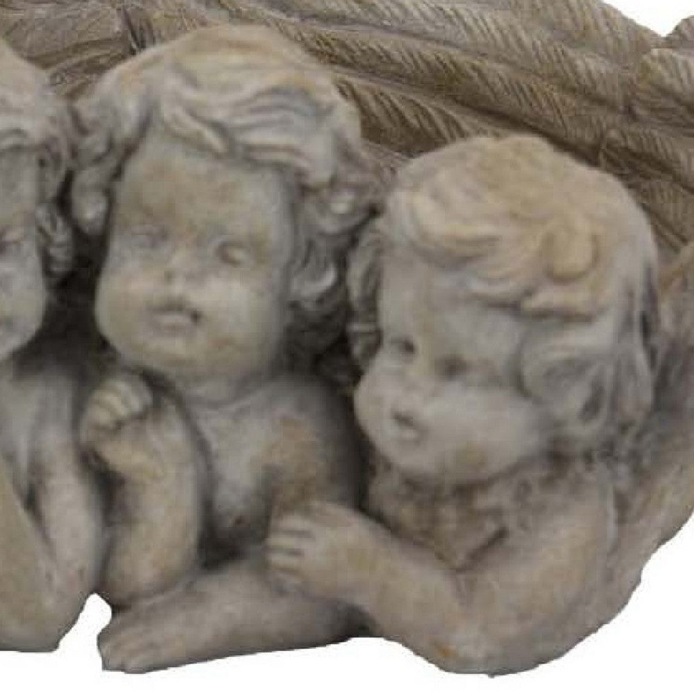 Rachel Accent Planter with 4 Sculpted Cherubs Antique White Terracotta -BM335087