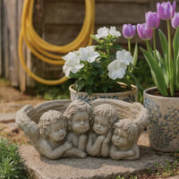 Rachel Accent Planter with 4 Sculpted Cherubs Antique White Terracotta -BM335087