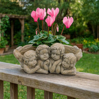 Rachel Accent Planter with 4 Sculpted Cherubs Antique White Terracotta -BM335087