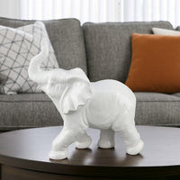 Capriz Tabletop Accent Decor, Elephant Raised Trunk, White Ceramic -BM335090