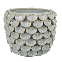Aster Accent Planter w Raised Petal Pattern Blue Green Ceramic 10 Inch -BM335092