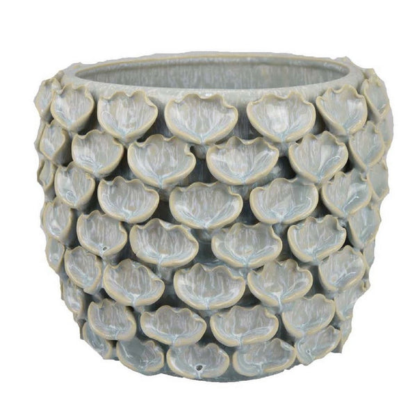 Aster Accent Planter w Raised Petal Pattern Blue Green Ceramic 10 Inch -BM335092