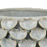 Aster Accent Planter w Raised Petal Pattern Blue Green Ceramic 10 Inch -BM335092