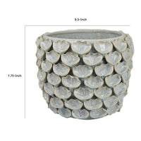 Aster Accent Planter w Raised Petal Pattern Blue Green Ceramic 10 Inch -BM335092