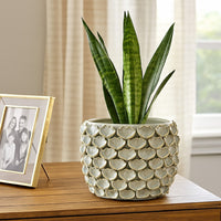 Aster Accent Planter w Raised Petal Pattern Blue Green Ceramic 10 Inch -BM335092