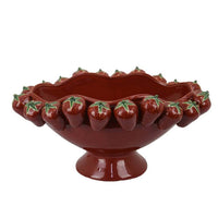 Randy Decorative Bowl, Sculpted Strawberry Rim, Glossy Red Ceramic -BM335093