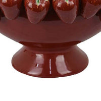 Randy Decorative Bowl, Sculpted Strawberry Rim, Glossy Red Ceramic -BM335093