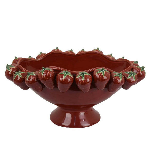 Randy Decorative Bowl, Sculpted Strawberry Rim, Glossy Red Ceramic -BM335093