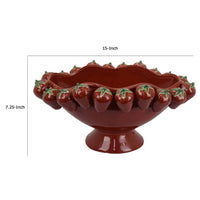 Randy Decorative Bowl, Sculpted Strawberry Rim, Glossy Red Ceramic -BM335093