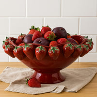 Randy Decorative Bowl, Sculpted Strawberry Rim, Glossy Red Ceramic -BM335093