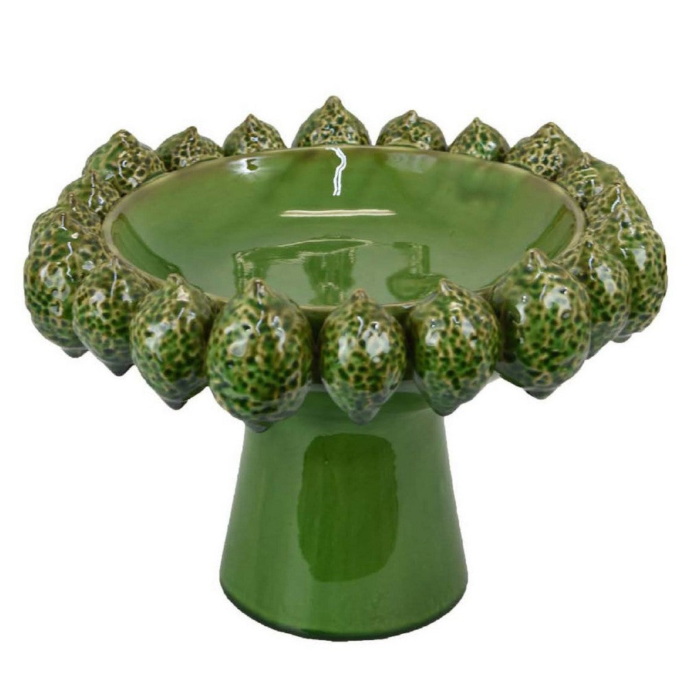 Rambo Decorative Bowl, Sculpted Lime Motifs, Glazed Green Ceramic -BM335094