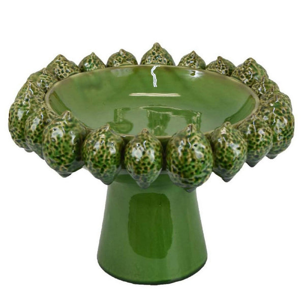 Rambo Decorative Bowl, Sculpted Lime Motifs, Glazed Green Ceramic -BM335094