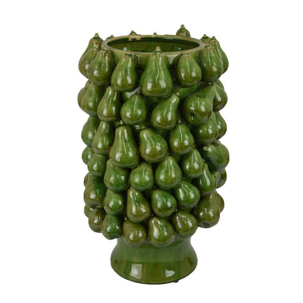 Salina Accent Vase with Pear Shaped Drop Accents, Glossy Green Ceramic -BM335095