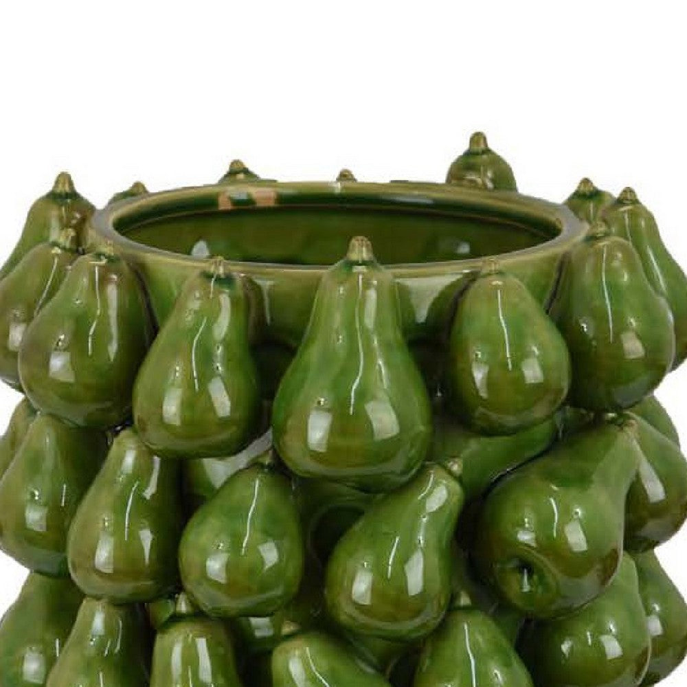 Salina Accent Vase with Pear Shaped Drop Accents, Glossy Green Ceramic -BM335095