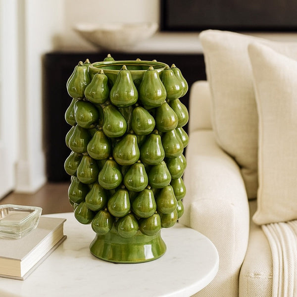 Salina Accent Vase with Pear Shaped Drop Accents, Glossy Green Ceramic -BM335095