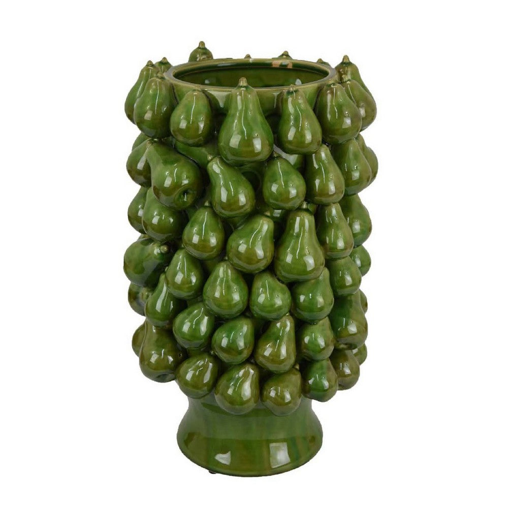 Salina Accent Vase with Pear Shaped Drop Accents, Glossy Green Ceramic -BM335095