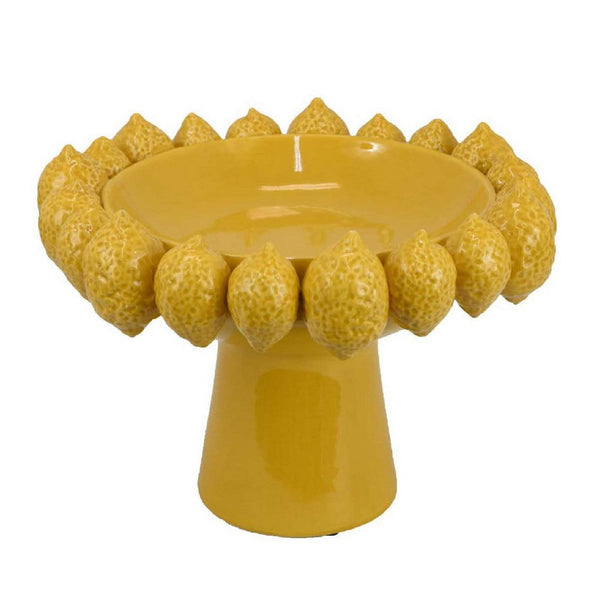 Rambo Decorative Bowl, Sculpted Lemon Motifs, Glazed Yellow Ceramic -BM335096