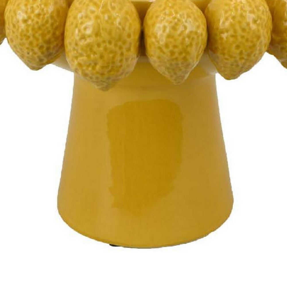 Rambo Decorative Bowl, Sculpted Lemon Motifs, Glazed Yellow Ceramic -BM335096