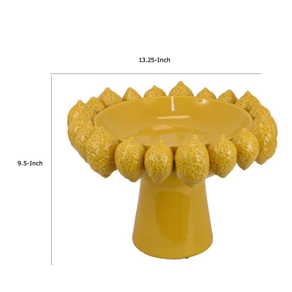 Rambo Decorative Bowl, Sculpted Lemon Motifs, Glazed Yellow Ceramic -BM335096
