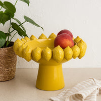 Rambo Decorative Bowl, Sculpted Lemon Motifs, Glazed Yellow Ceramic -BM335096