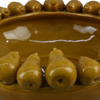 Fenie Decorative Bowl, Sculpted Pear Motifs, Mustard Yellow Ceramic -BM335097