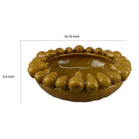Fenie Decorative Bowl, Sculpted Pear Motifs, Mustard Yellow Ceramic -BM335097