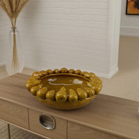 Fenie Decorative Bowl, Sculpted Pear Motifs, Mustard Yellow Ceramic -BM335097