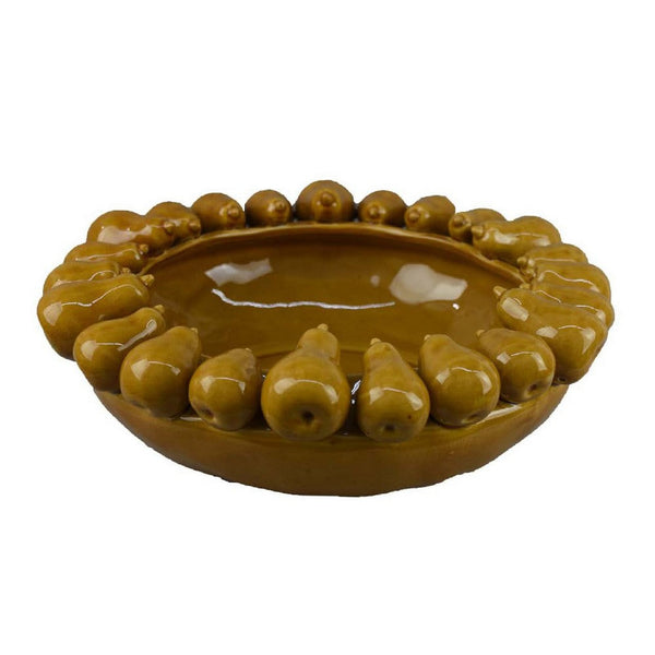 Fenie Decorative Bowl, Sculpted Pear Motifs, Mustard Yellow Ceramic -BM335097