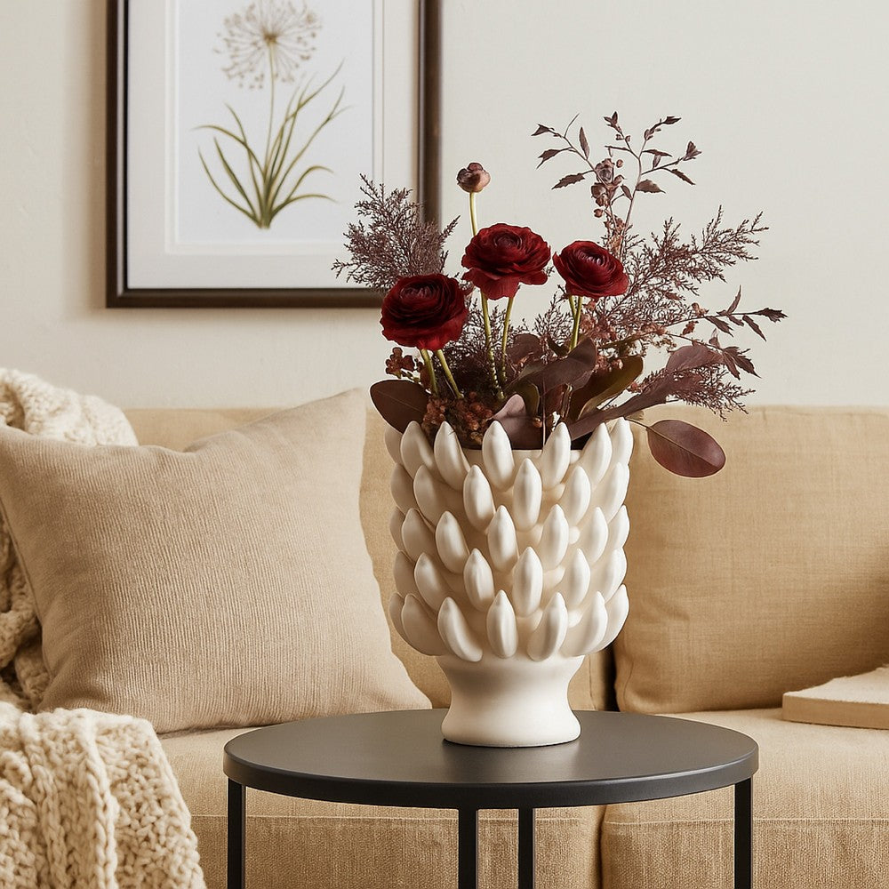 Joseph Accent Vase with Tiered Flame Accents, Ivory Ceramic 17 Inch -BM335098