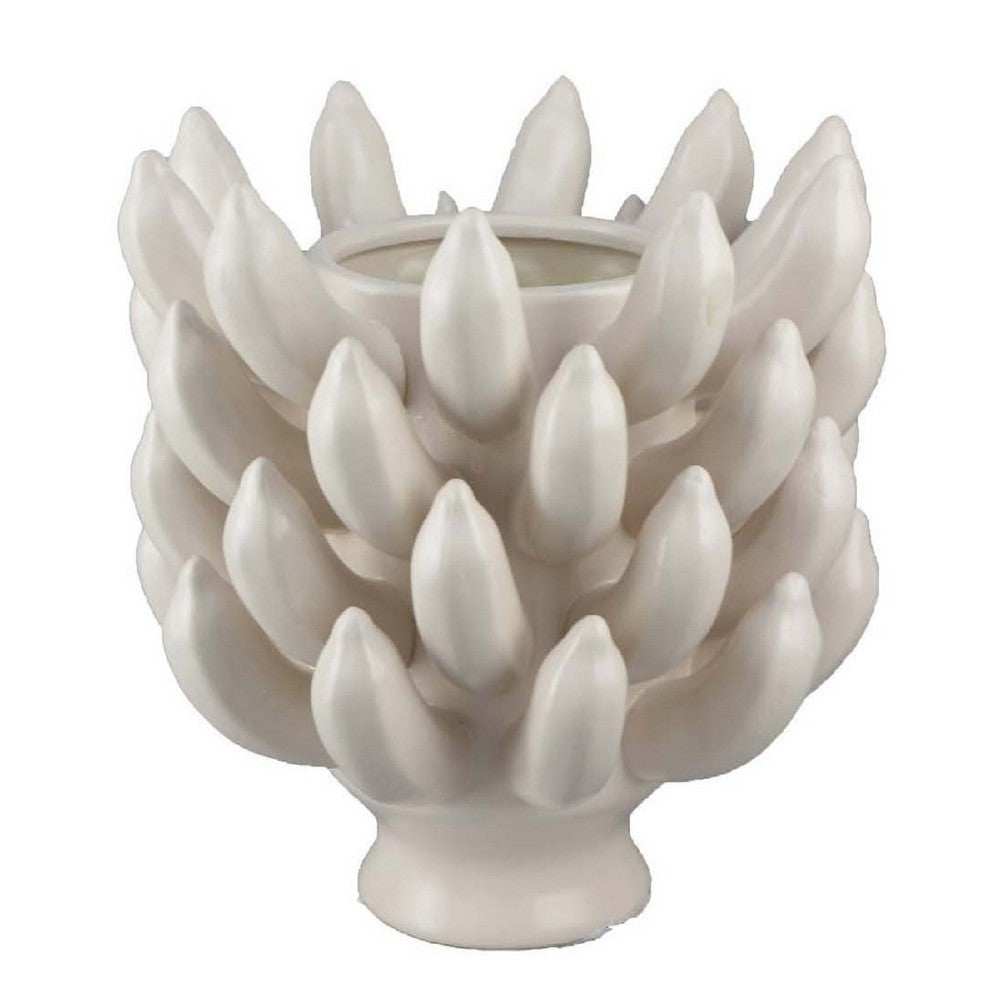 Joseph Accent Vase with Tiered Flame Accents, Ivory Ceramic 11 Inch -BM335099